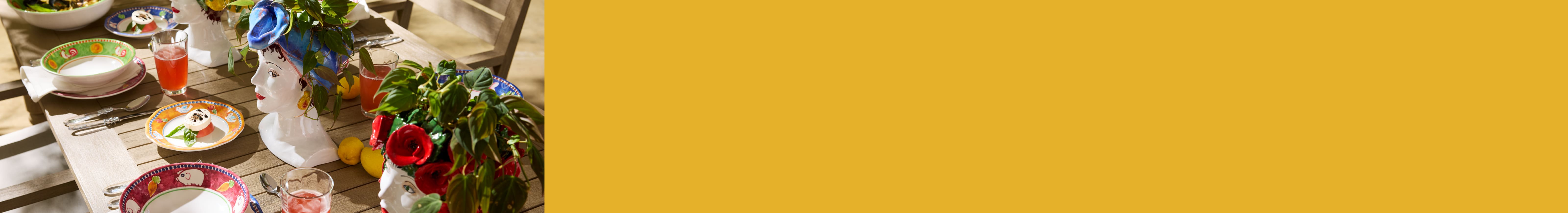 Aladdin Brilliant Clear Five-Piece Place Setting|Cotone Linens Ivory Napkins with Double Stitching Set of 4|Melamine Campagna Gallina Large Serving Bowl|Melamine Campagna Gallina Pasta Bowl|Melamine Campagna Pesce Dinner Plate|Melamine Campagna Pesce Salad Plate|Melamine Campagna Porco Dinner Plate|Melamine Campagna Porco Pasta Bowl|Melamine Campagna Uccello Large Serving Bowl|Melamine Campagna Uccello Salad Plate|Optical Clear High Ball|Sicilian Heads Lemons Head Vase|Sicilian Heads Poppies Head Vase|Sicilian Heads Silk Scarf Head Vase