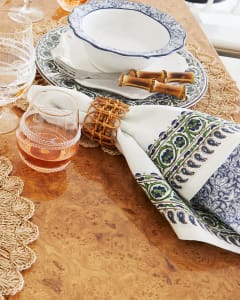 Bohemian Vine Dinner Plate|Berry & Thread Scalloped Salad Plate|Bohemian Vine Cereal/Ice Cream Bowl|Bamboo Small Rectangular Platter|Bamboo 3-Serving Dish|Chloe Stemless Wine Glass|Chloe Goblet Glass - 7oz|Bohemian Vine Cofftea Cup|Five-Piece Bamboo Place Setting, Natural|Macrame Natural PlacematBohemian Vine Napkins, Set of 4|Bohemian Vine Navy Napkins, Set of 4|Provence Rattan Napkin Ring