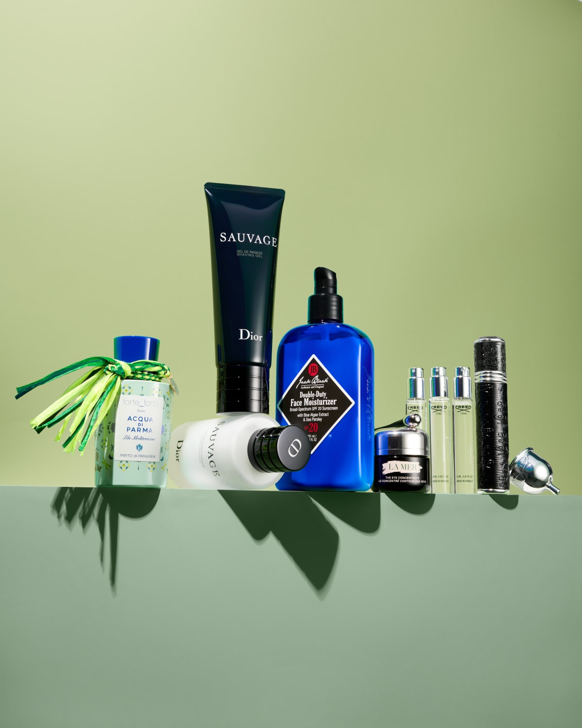 x Forte Forte 3.4 oz. Mirto di Panarea Special Edition Eau de Toilette|3.4 oz. Sauvage After-Shave Balm|Aventus En Voyage Travel Atomizer Coffret Set ($415 Value)|3.3 oz. (Men's Health Award Winner) Double-Duty Face Moisturizer|0.5 oz. The Eye Concentrate|4.2 oz. Sauvage Shaving Gel
