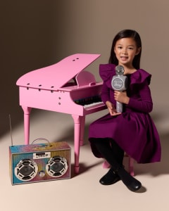 Pink Grand Baby Piano| Bluetooth Swirl Bling Couture Boombox | Sing A Long Silver Bling Karaoke Microphone