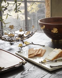Gold Orchid Bread Board| Gold Orchid Candleholders S/2| Gold Orchid Centerpiece Bowl| Gold Orchid Chesseboard with Knife| Gold Orchid Wood Bowl