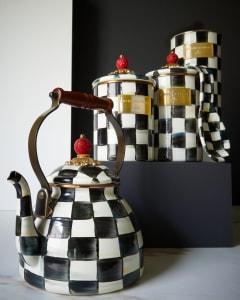 Iconic Black & White Courtly Check Enamel Tea Kettle by Mackenzie