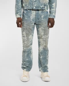 Made To Order Embroidered Monogram Baggy Denim Pants - Men - Ready-to-Wear