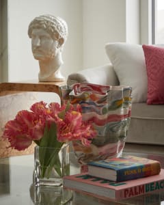 Hadrian Bust|Real Touch Sweet Ruffel Tulips| Colorful Confinement Medium Glossy Vase