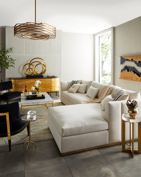 Paris Right-Chaise Sectional| Sand & Sea Wall Sculpture, Set of 2| Moody Blues| Brass Crystal Martini Table| Leather Mirror Tray| Small Selenite Blossom on Stand| Tall Selenite Blossom on Stand| The Power Of The Bee Box| Agate Martini Table| Calabria Marble-Top Coffee Table| Rimini Sideboard| Rimini Sideboard| Brass Rings Sculpture| Diamond Orchid