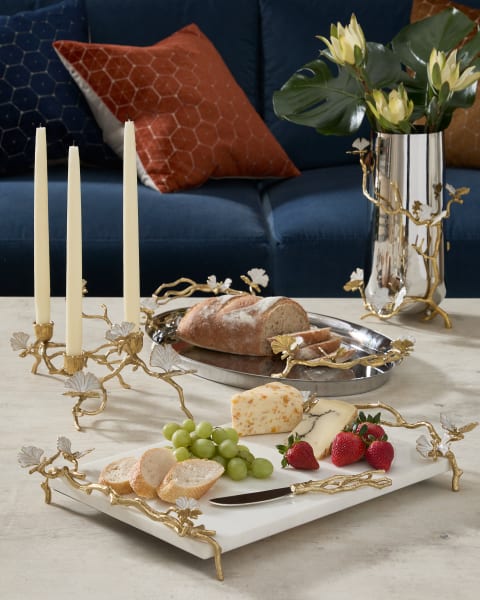 White Butterfly Ginkgo Cheeseboard w/ Spreader| White Butterfly Ginkgo Large Bowl| White Butterfly Ginkgo Large Vase| White Butterfly Ginkgo Low Candleholders| White Butterfly Ginkgo Medium Tray