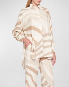 Kiton Abstract-Print Button Down Silk Shirt