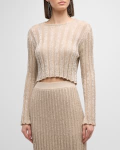 Cropped open-knit top, Beige - Sisley