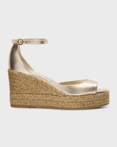 Stuart Weitzman
Nudista Metallic Ankle-Strap Wedge Espadrilles