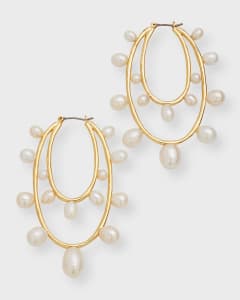 Louis Vuitton Gold, Cultured Pearl and Charm Hoop Earrings , Contemporary Jewelry