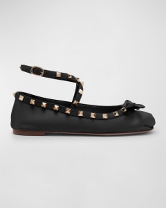 Rockstud Calfskin Ankle Strap Sandal 100 Mm for Woman in Black