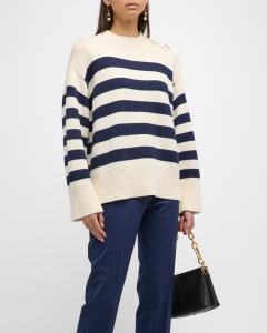 Louis Vuitton LV Women LV Intarsia Crewneck Regular Fit Wool-Blue - LULUX