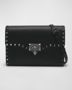 Medium Grainy Calfskin Rockstud Bag for Woman in Black