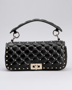 Medium Grainy Calfskin Rockstud Bag for Woman in Black