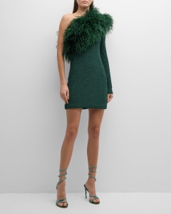 Louis Vuitton Black Knit turtleneck Dress with feathers S