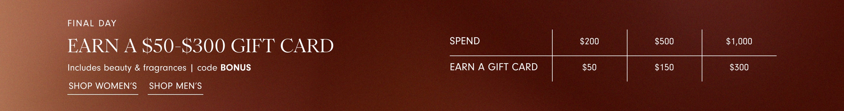 Homepage Banner: Tiered Gift Card [Launch/FD]