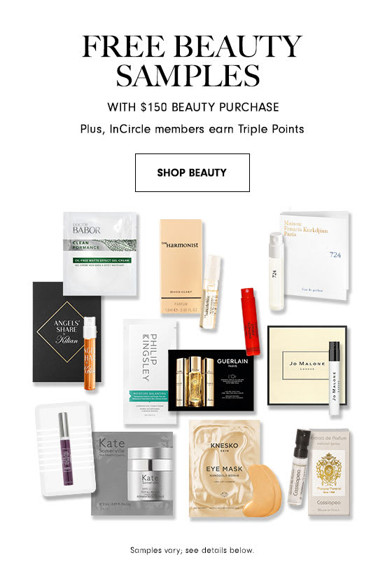 Free beauty samples with $150 beauty purchase