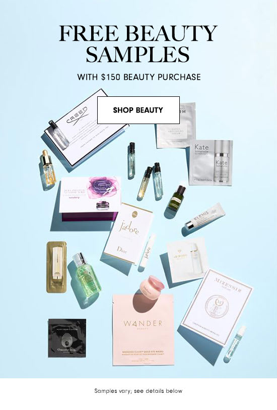 Free beauty samples with $150 beauty purchase