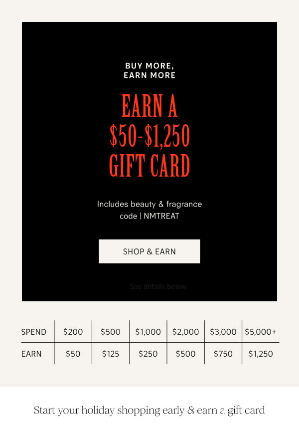 EARN A $50-$1,250 GIFT CARD - SHOP AND EARN