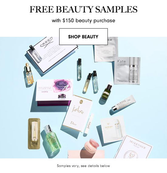 Free beauty samples with $150 beauty purchase