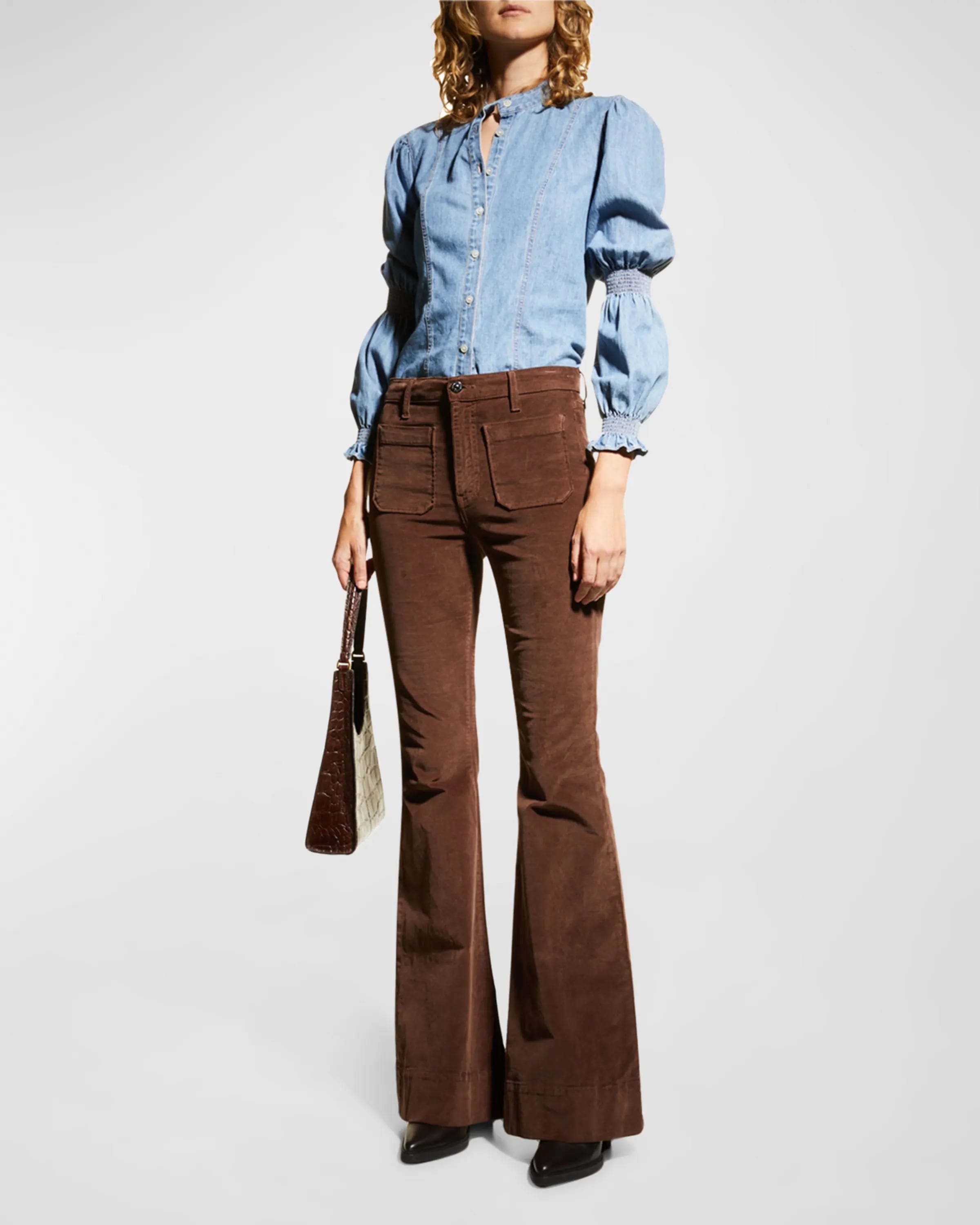 On-model image of Veronica Beard chicory corduroy pants
