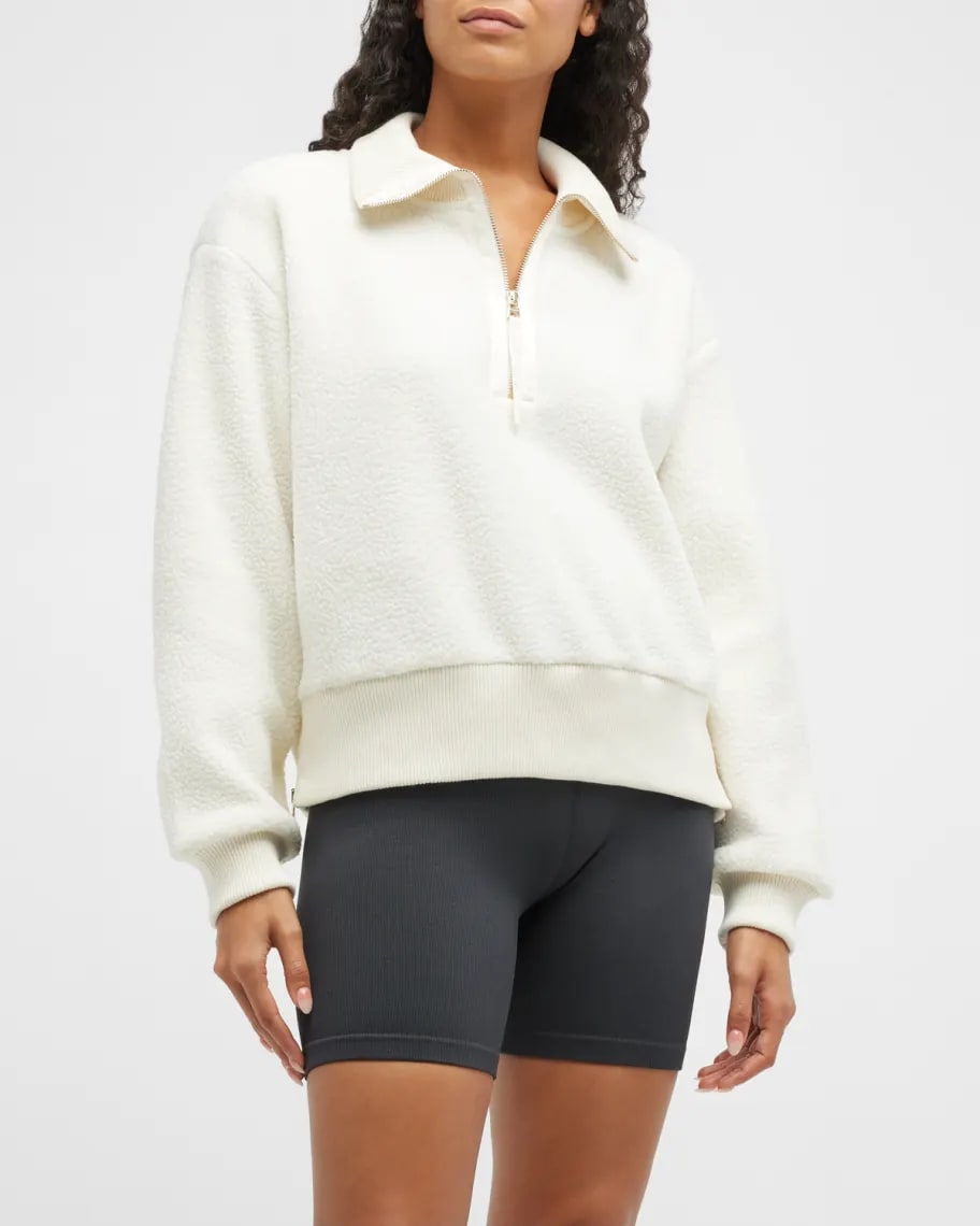 On-model image of a Roselle white recycled polyester sweater