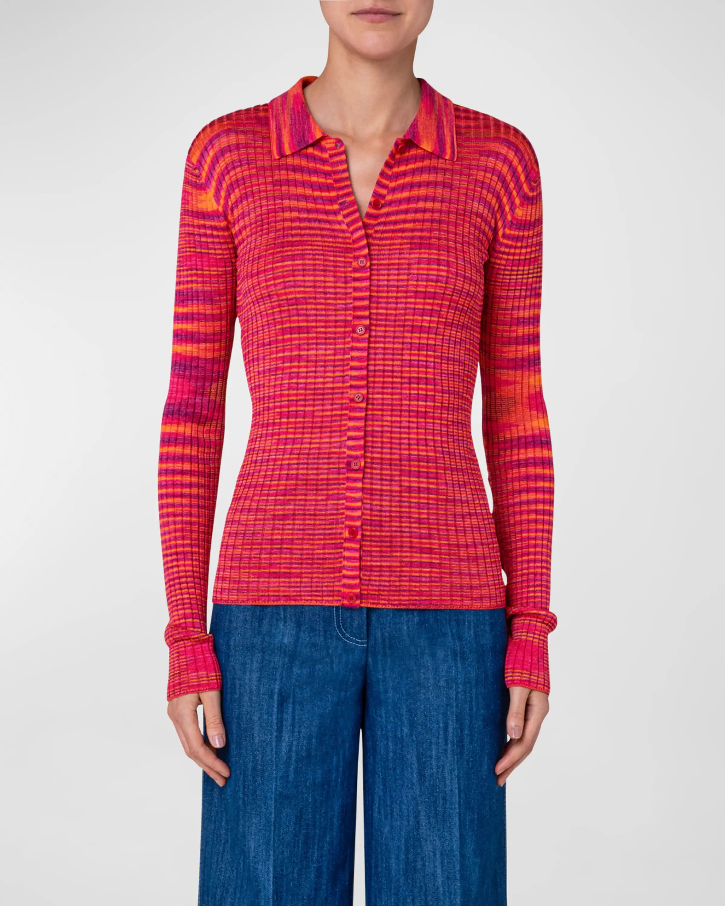 On-model image of an Akris Punto multicolor cardigan