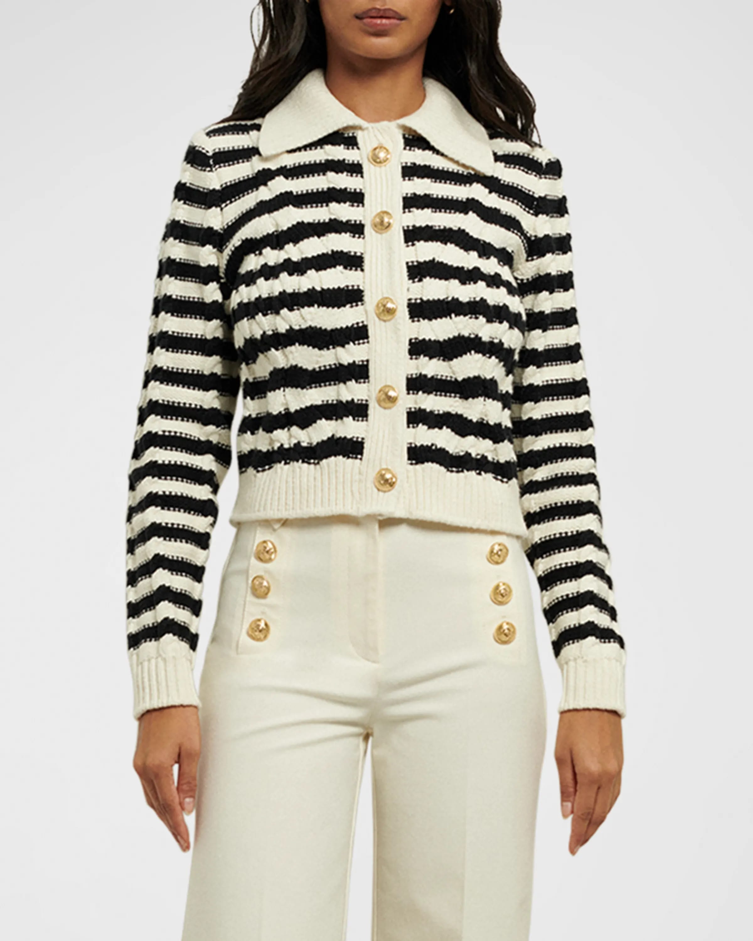 On-model image of a Derek Lam 10 Crosby black/ivory cardigan