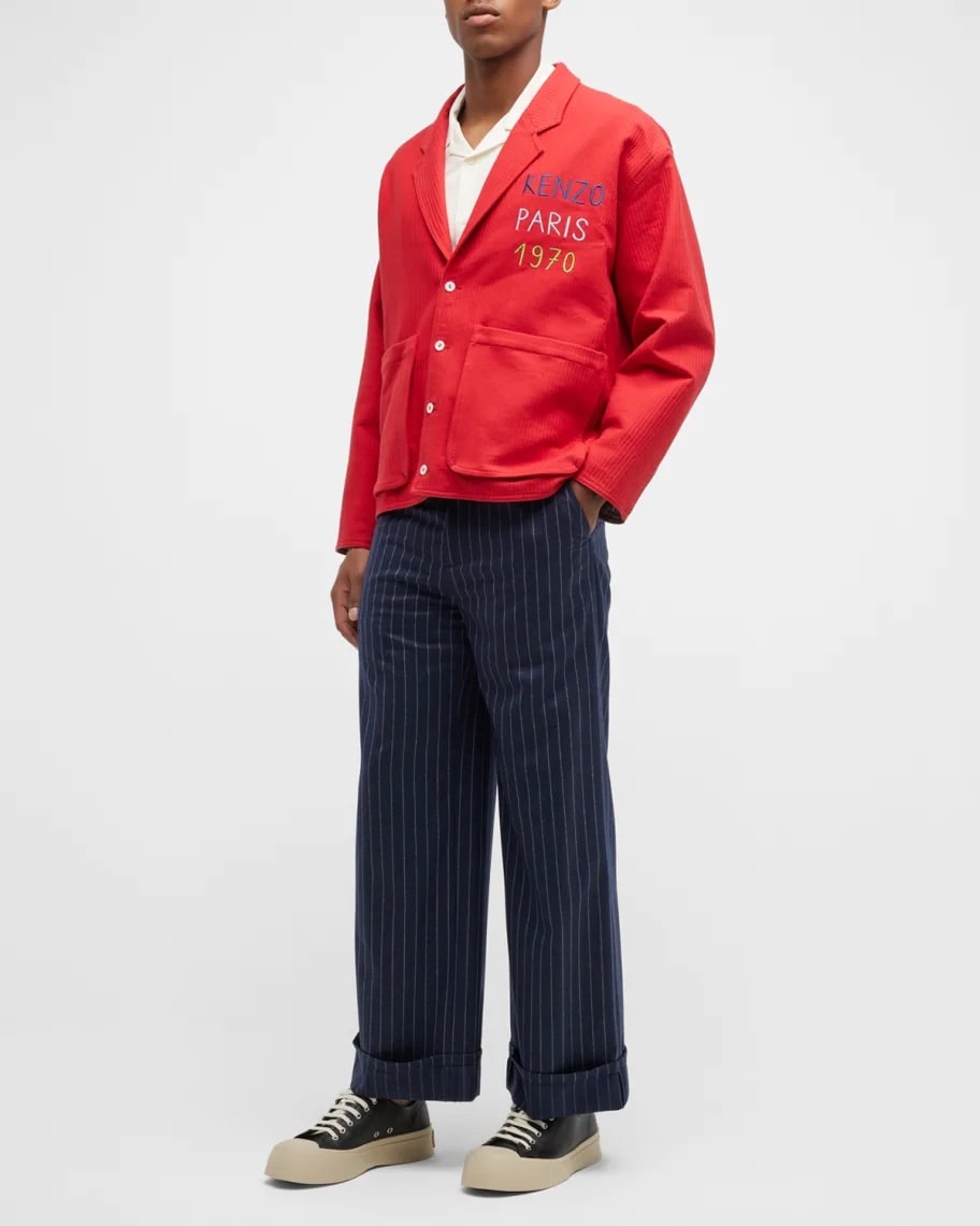 Cotton workwear jacket with multicolor logo embroidery