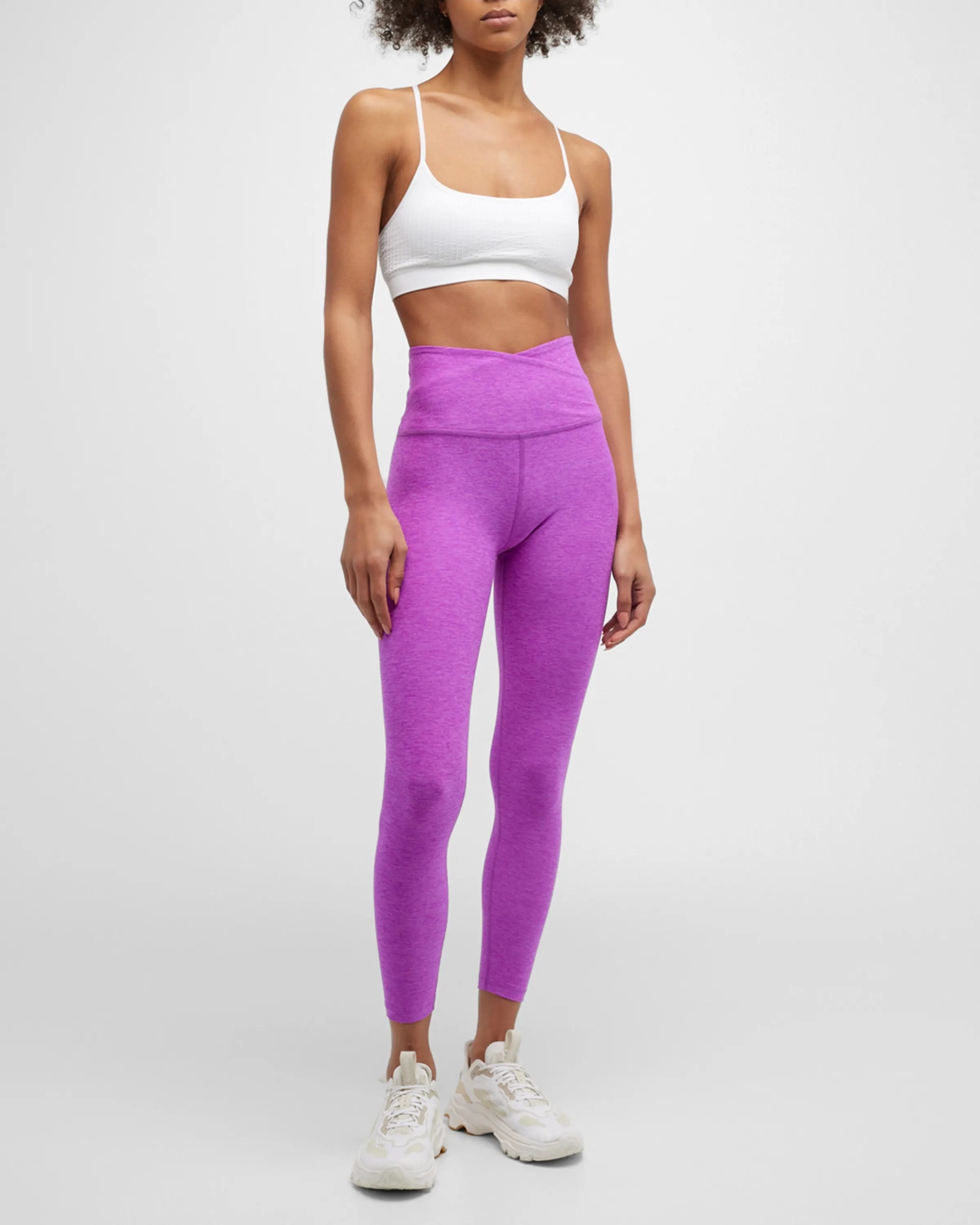 On-model image of Beyond Yoga plum polyester/Lycra® Xfit spandex leggings