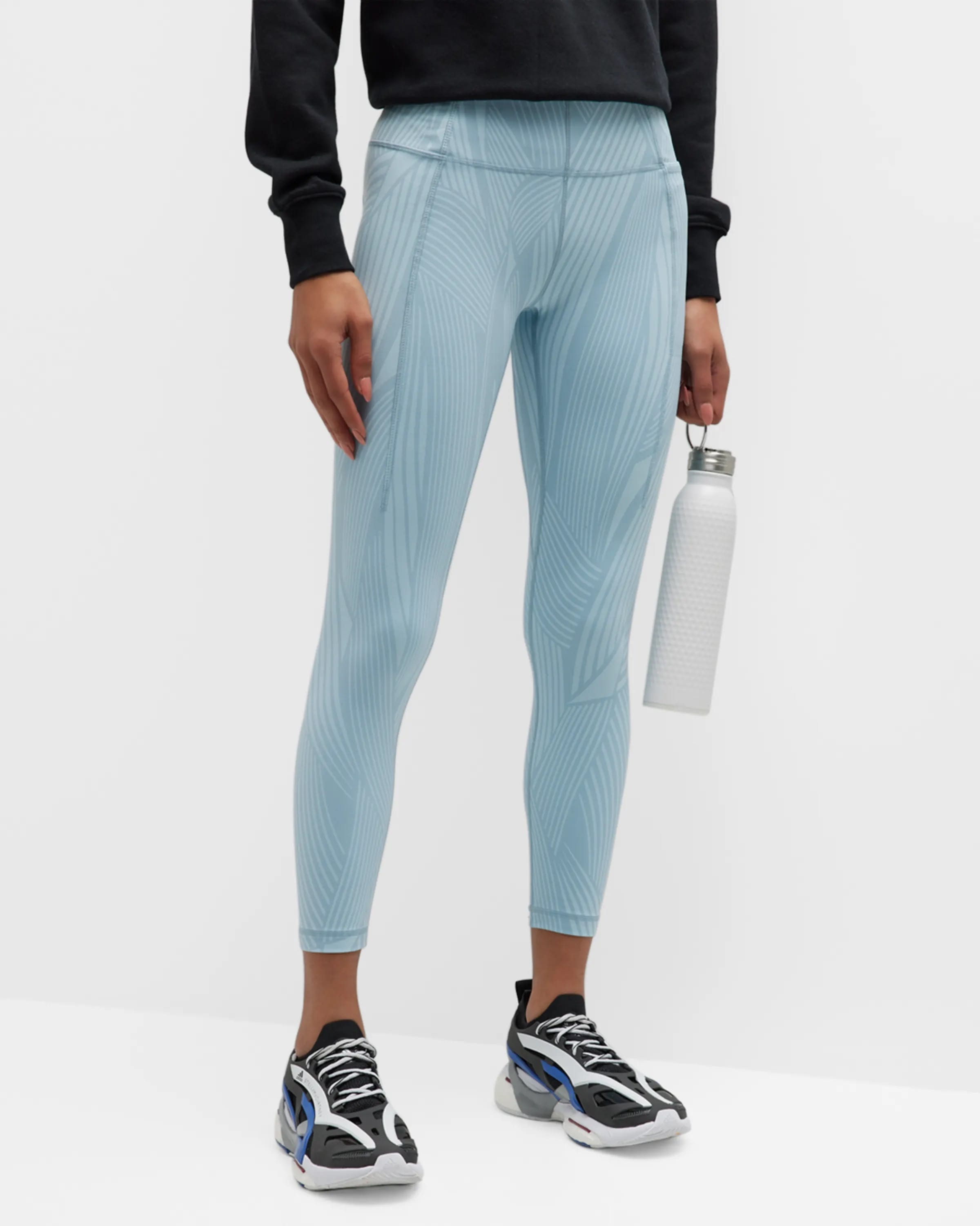 On-model image of Sweaty Betty vista blue wave elastane/nylon leggings