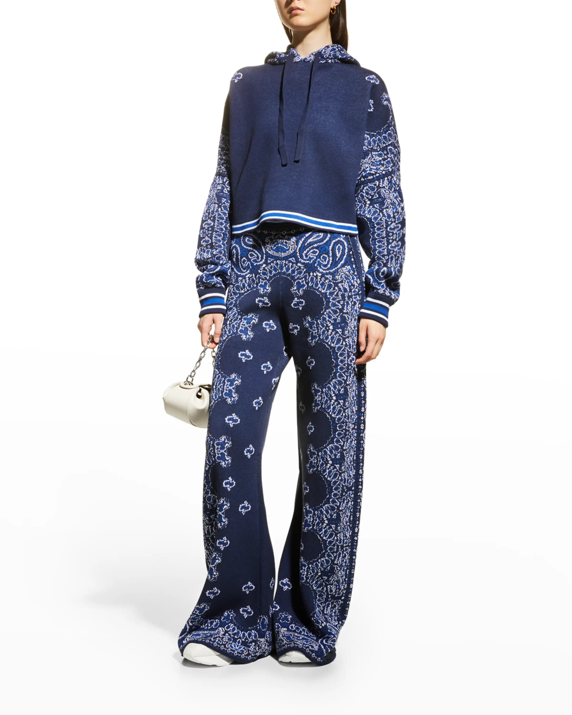 On-model image of Amiri bandana print cashmere sweatpants 