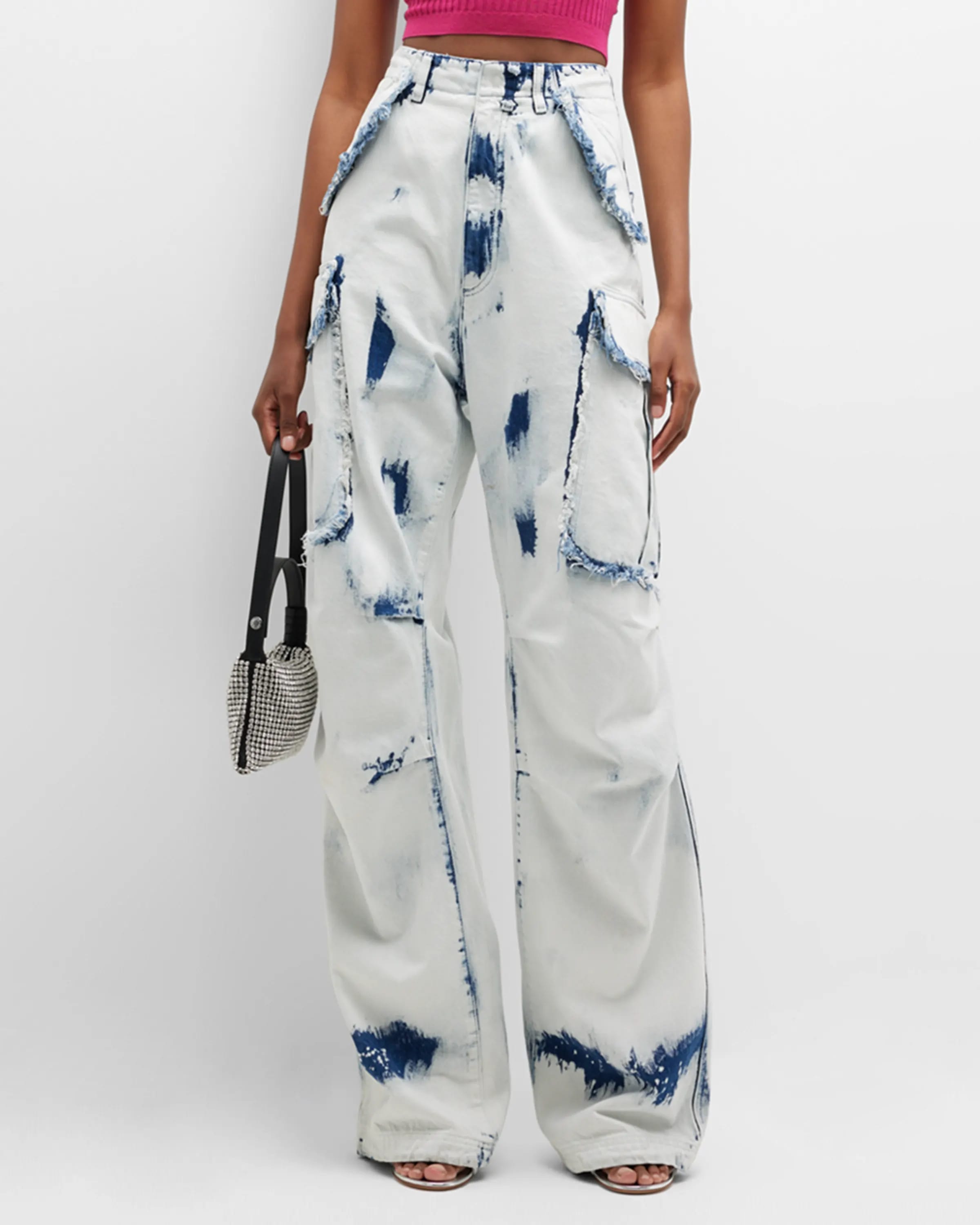 On-model image of DARKPARK acid-washed denim pants