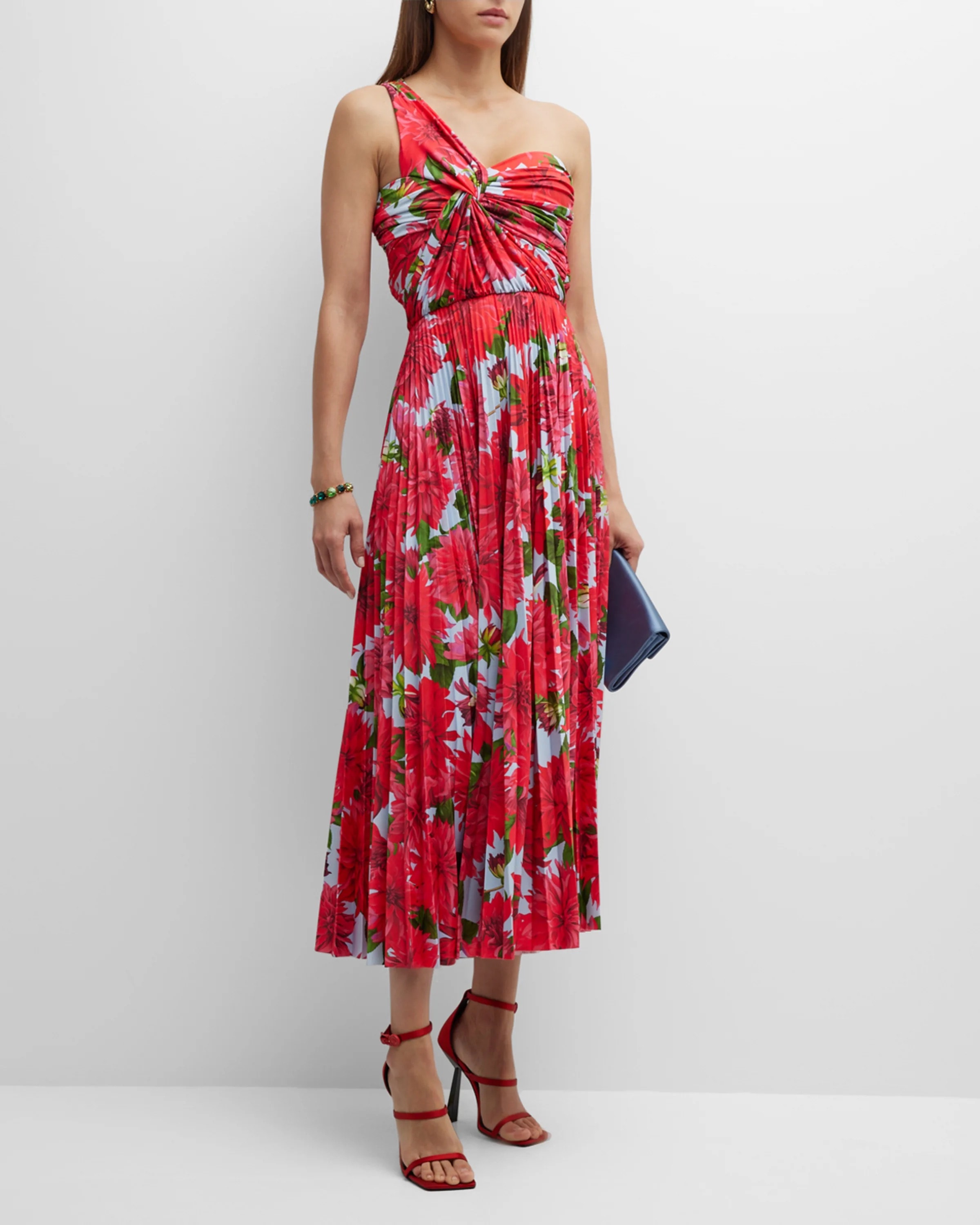 On-model image of an Oscar de la Renta fuschia/blue polyester/elastane dress