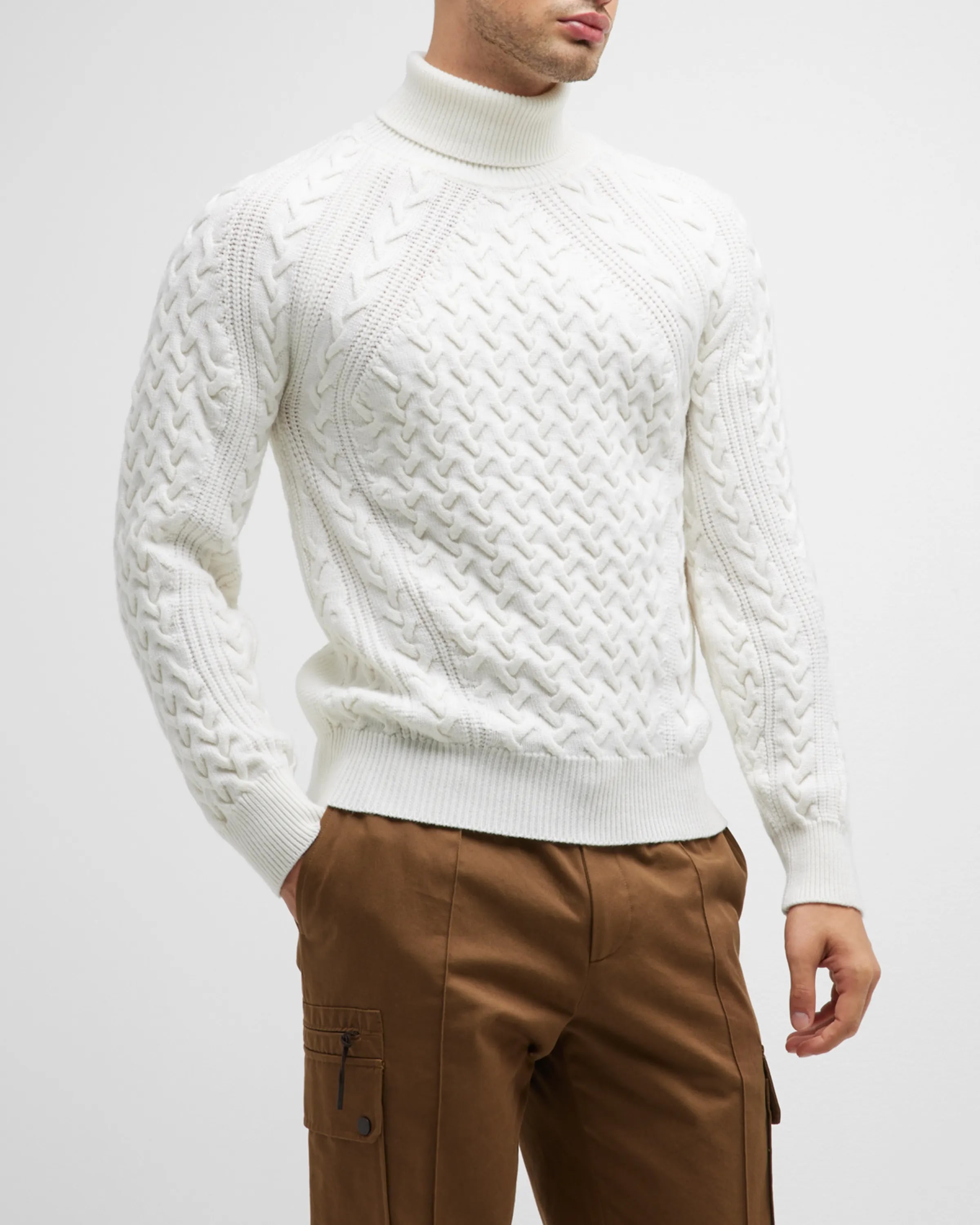 On-model image of a Zegna natural Techmerino™ wool sweater