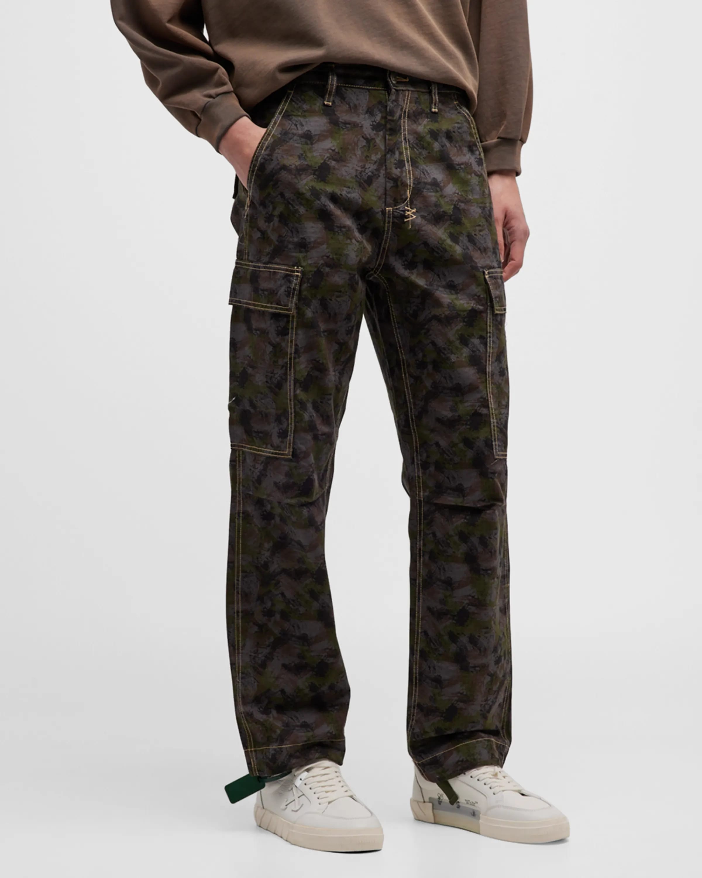 On-model image of Ksubi camo cotton ripstop pants