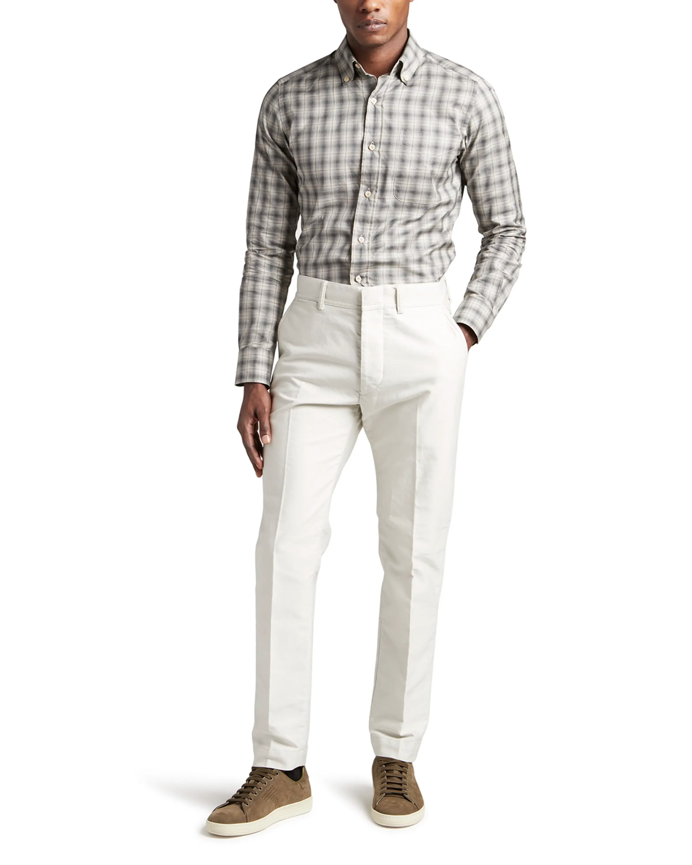 On-model image of TOM FORD natural solid chino pants