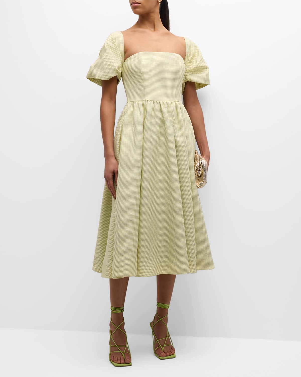 Edette Fit and Flare Spaghetti Strap Taffeta Midi Dress