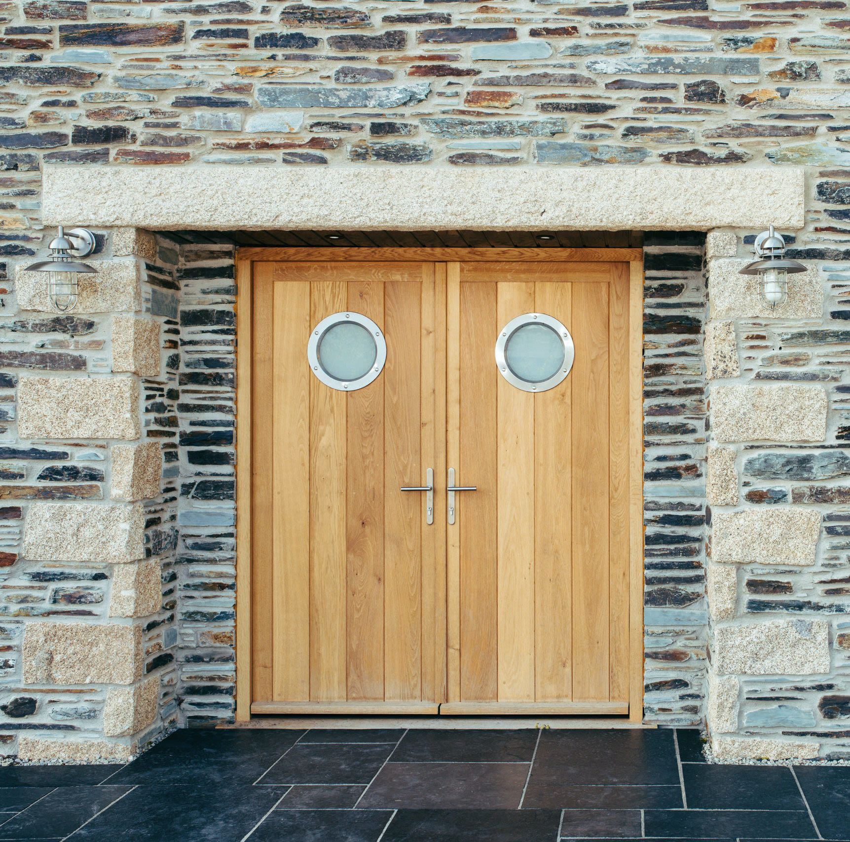 Front door colours 2023 | Nathan McCarter Joinery double wooden port hole front door