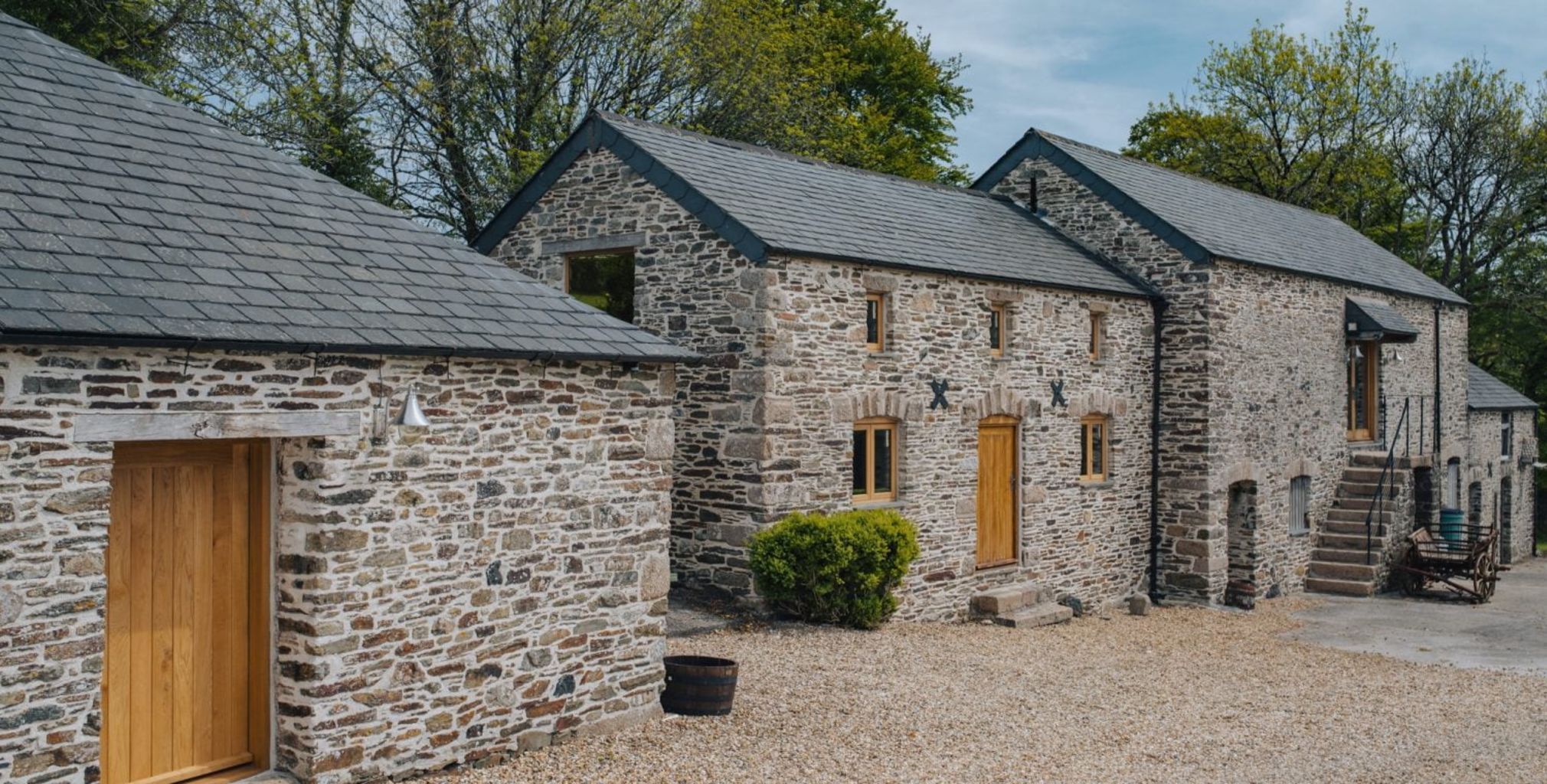 timber windows on barn and cottage property - full angled view