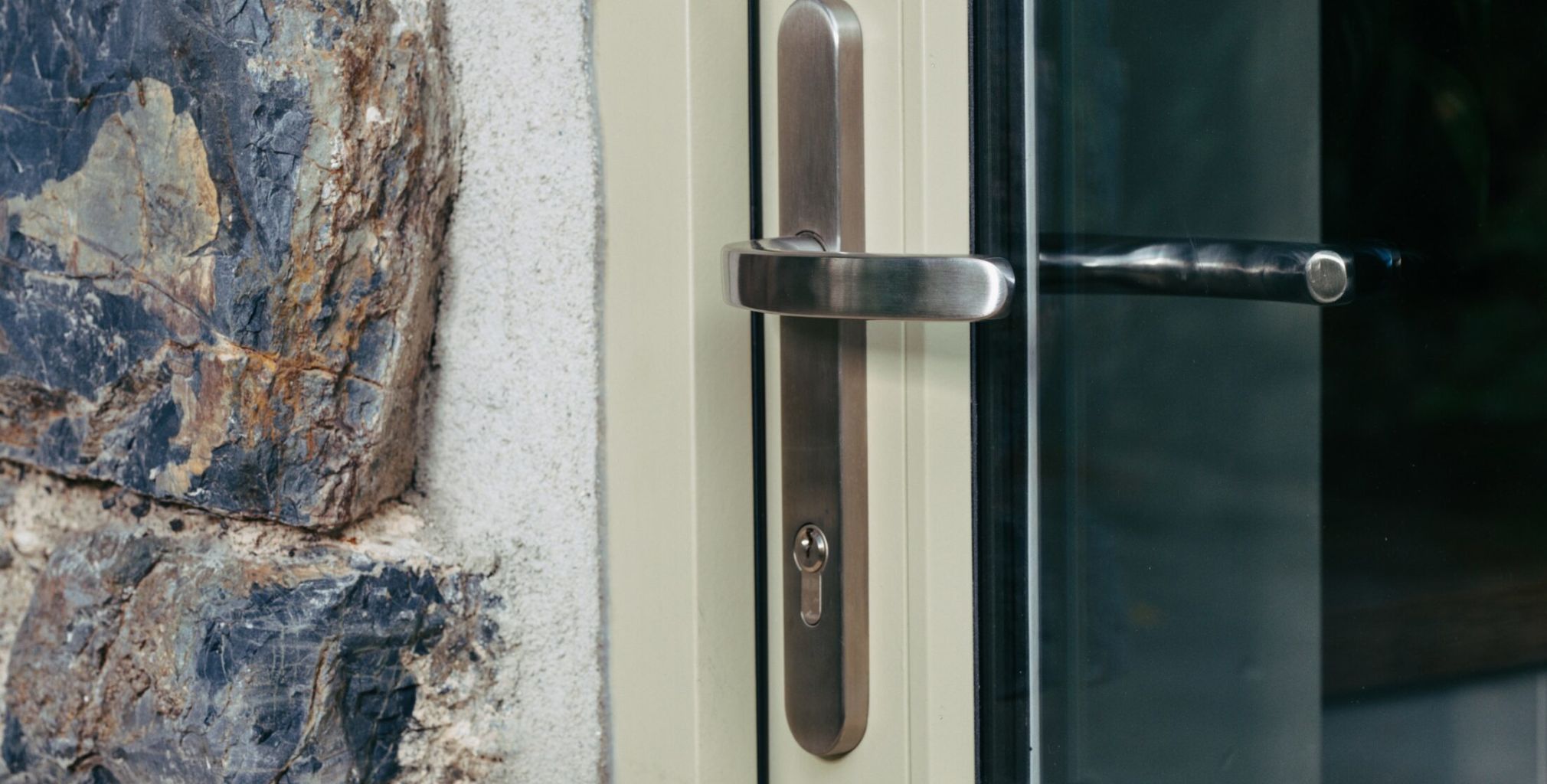 timber door security handle close up