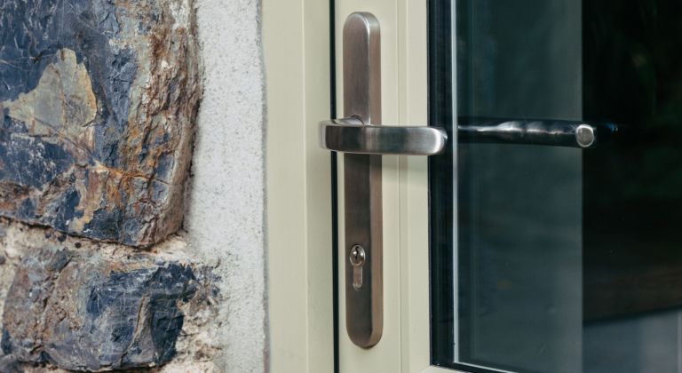 timber door security handle close up