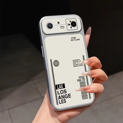 Tecno TECNO SPARK Slim TECNO POVA Slim Electroplated Silver Border Lychee Faux Leather Phone Case, Faux Leather Texture Large Camera Window, Shockproof Protective Cover, Creative Boarding Pass Print