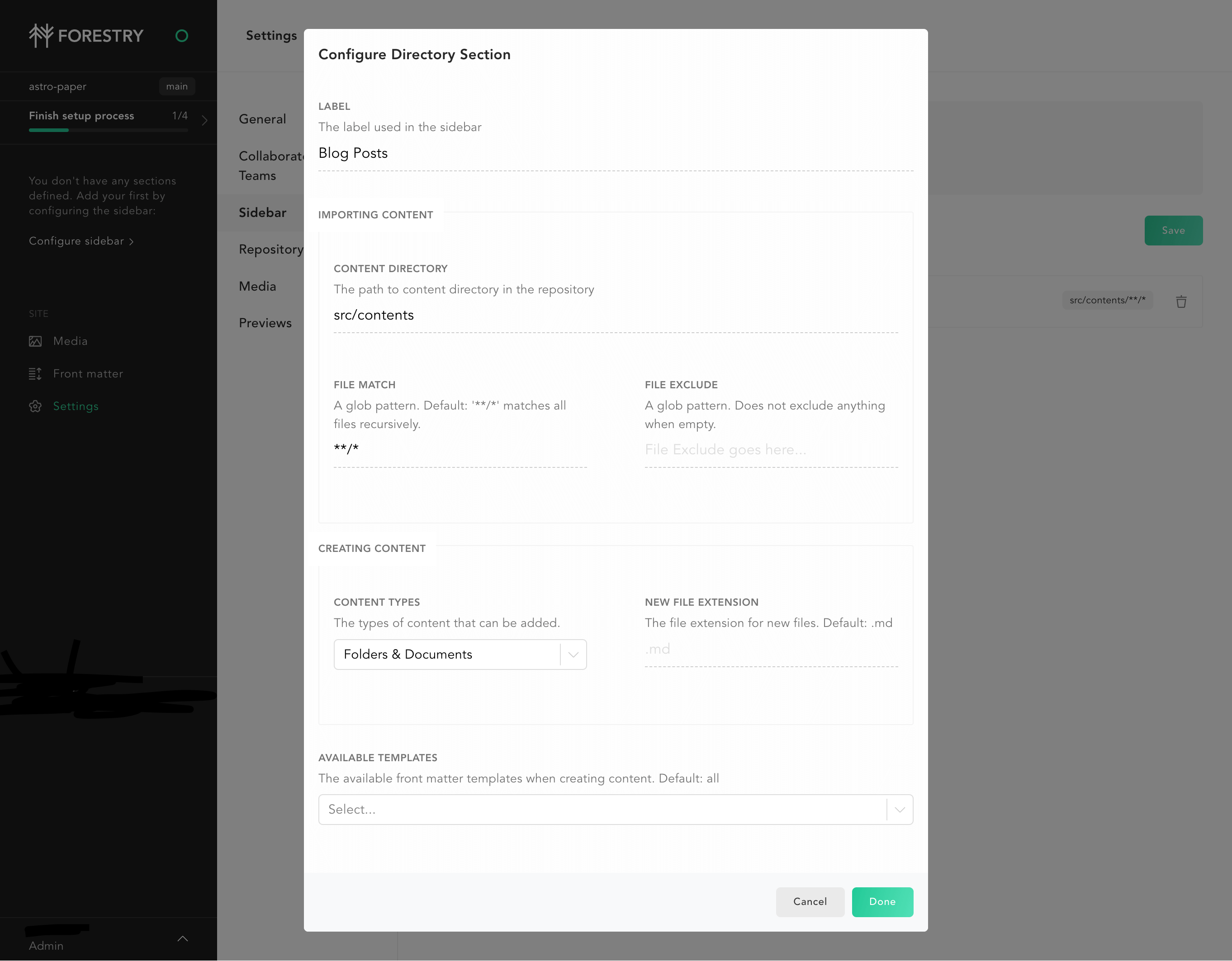 Configuring the Directory Section