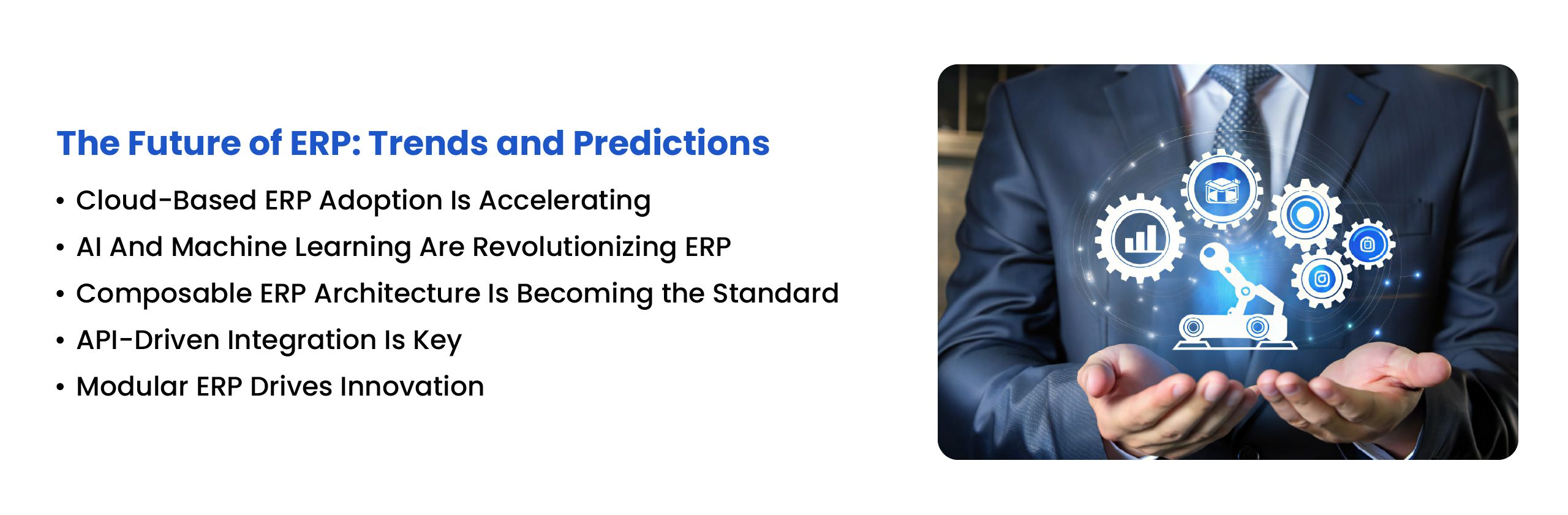 Future of ERP with modular architecture, cloud ERP, AI, API integration, and composable business systems