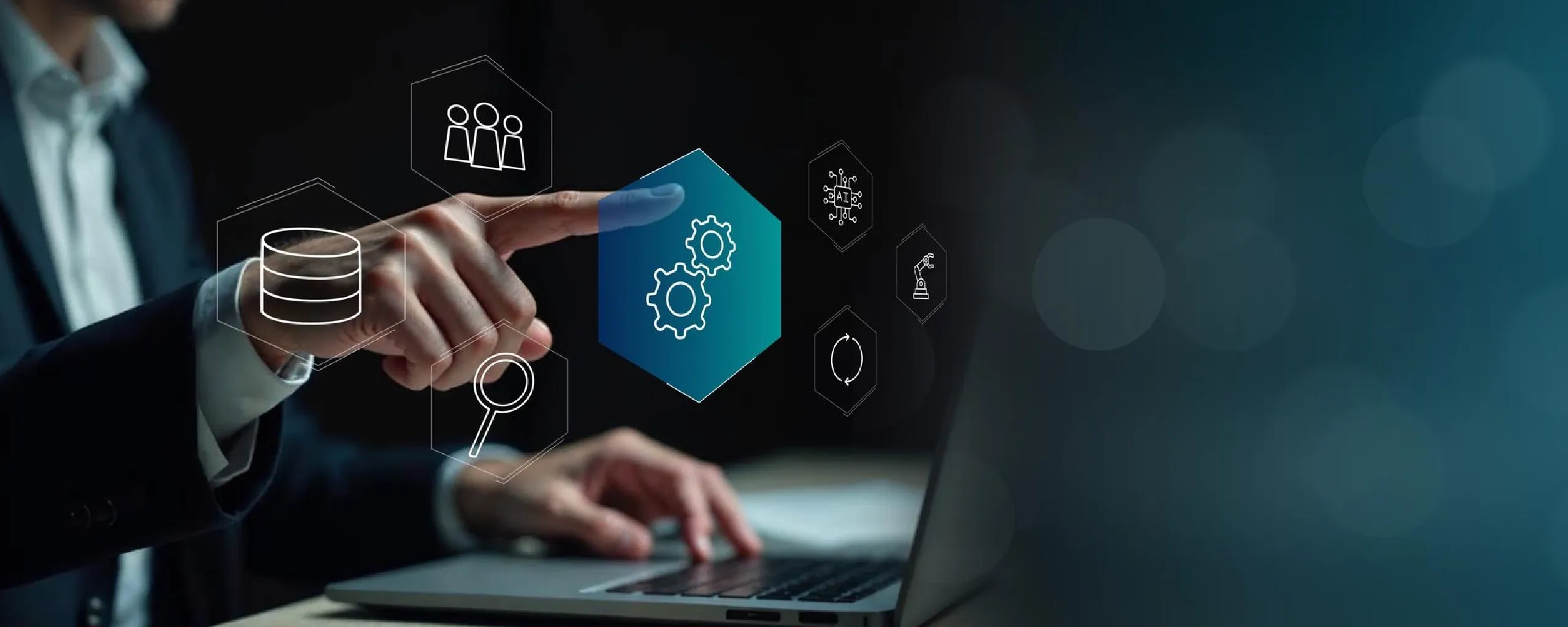 Business professional managing ERP customization, automation, databases, integrations, and AI tools