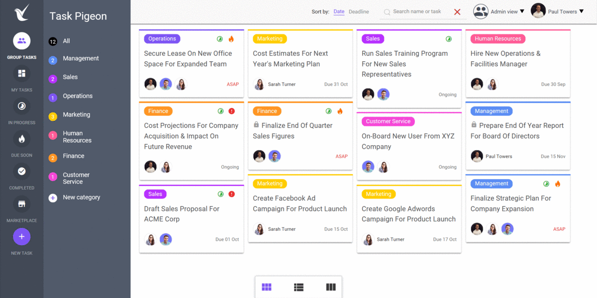 Team allocation dashboard showing project tasks and workload views