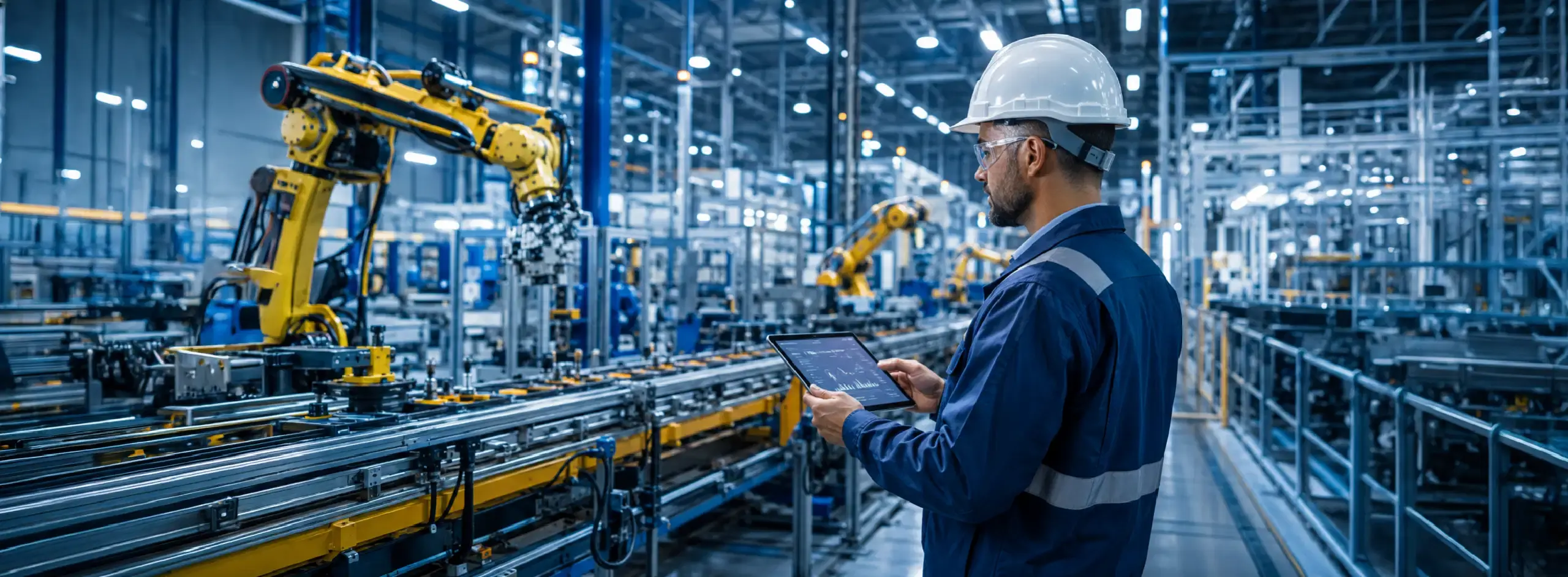 Manufacturing engineer monitoring an automated production line using MES software