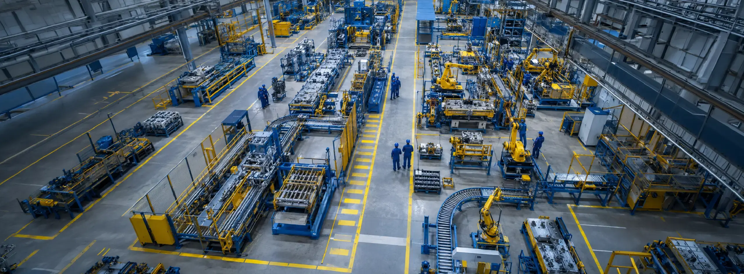 Automated factory floor where MES tracks production execution and manufacturing operations
