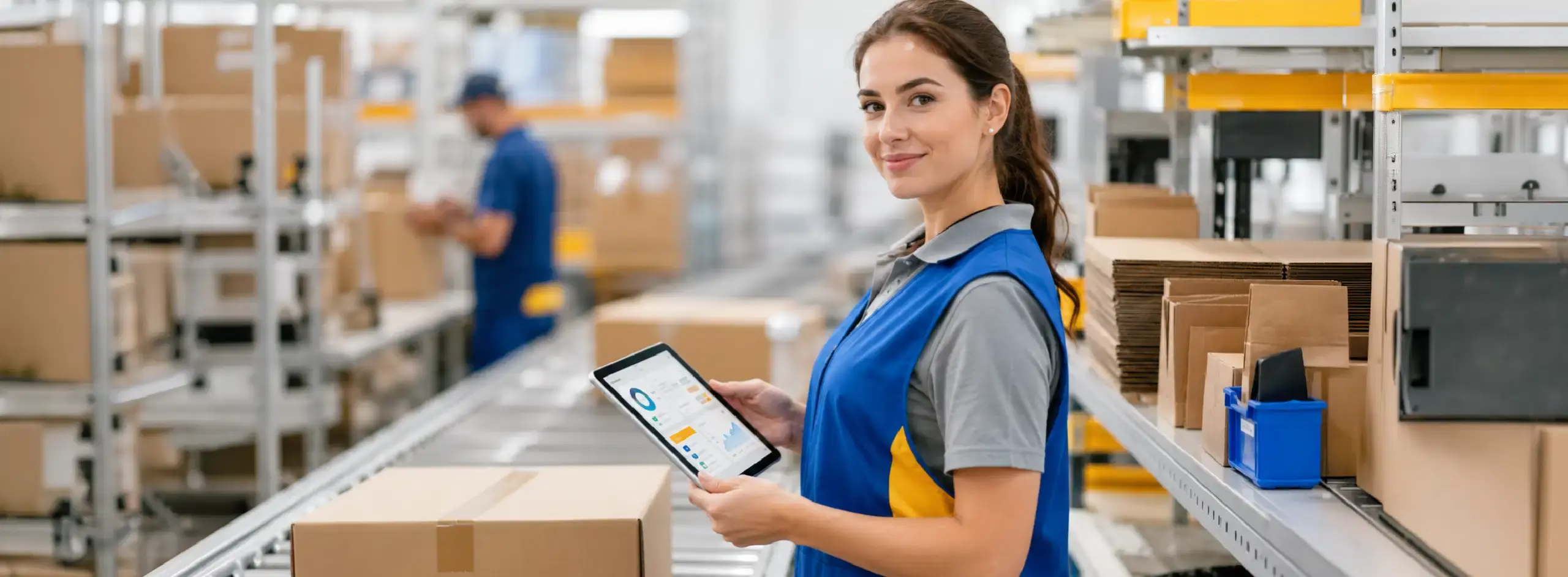 Warehouse operator using a tablet to manage order fulfillment and inventory operations